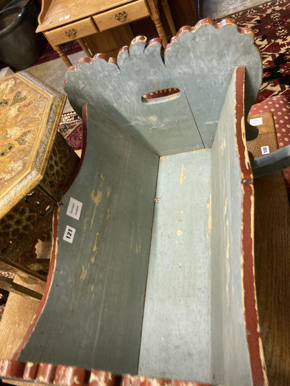 A 19th century Continental painted pine rocking cradle, 62 x 46cm height 54cm